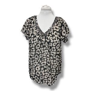 Express Women’s Short Sleeve Semi-Sheer Shirt, Animal Print, size M